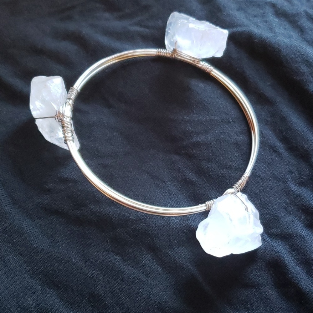 Handmade crystal quartz & sterling silver bangle